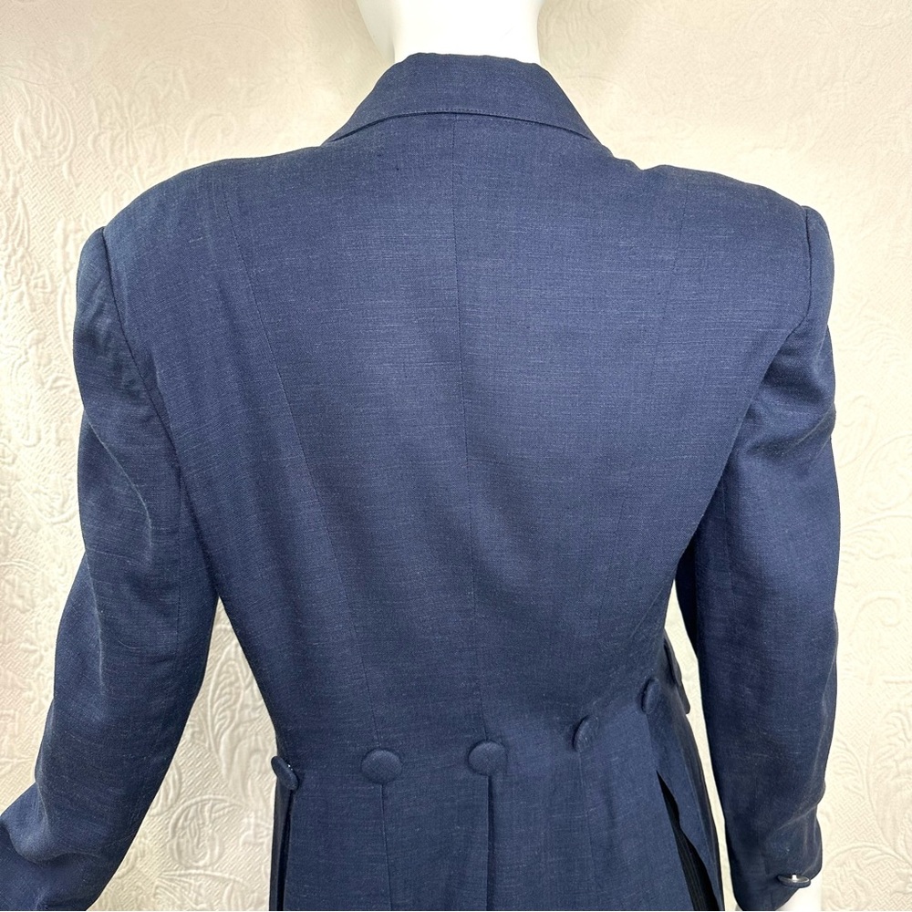 Alberto Makali 80s VTG Rayon/Linen Blazer Back Button Tail Detail - Picture 8 of 16